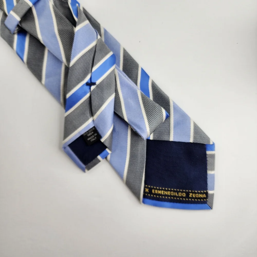 ERMENEGILDO ZEGNA Blue Stripe Silk Tie.